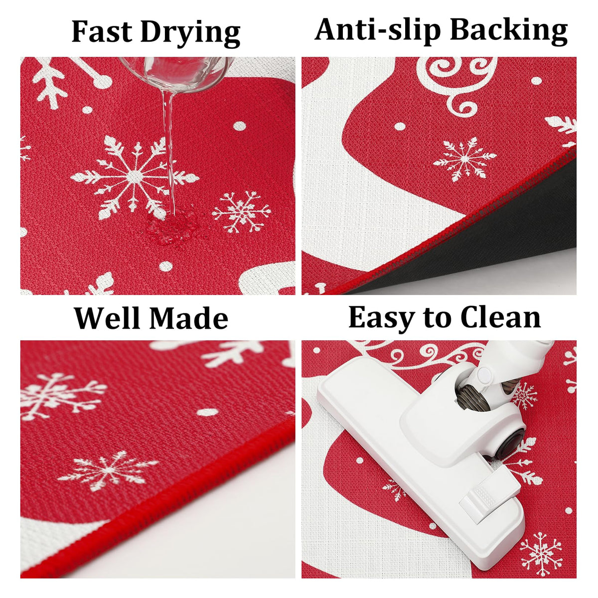 Garvee Sneeuwvlok Eland Kerst Keukentapijt Set 2 Antidérapant Lavable Hiver Rouge 40x60+40x120 cm Décoration de Noël Maison
