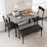 Garvee Ensemble Table à Manger 4 Pièces Avec Banc & 2 Chaises Rembourrés Pour Petits Appartements, Compact, MDF Durable, Style Rustique Gris - 