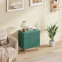 Garvee commode à 3 tiroirs, structure cannelée en MDF, poignées et pieds en métal, vert, protection anti-basculement pour la chambre et le couloir