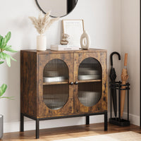 Garvee buffet avec façade en verre et étagère réglable, 80 cm, pour salon et cuisine, brun rustique