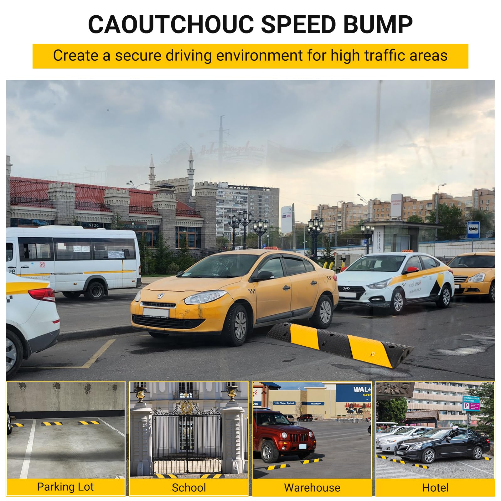 Garvee Rubber Speed Brake 3,3 pi, 2 canaux, amortisseur de chocs, antidérapant, thermoplastique, noir et jaune, pour asphalte et garage