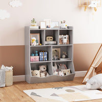Meuble de rangement pour jouets Garvee gris pour enfants, étagère à 3 niveaux, robuste, anti-basculement, 5 étagères, chambre et salle de jeux, bois, gris