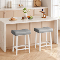 Garvee Lot de 2 tabourets de bar selle 61 cm, sans dossier, assise rembourrée incurvée, pieds métal et repose-pieds, pour îlot de cuisine ou bar, gris