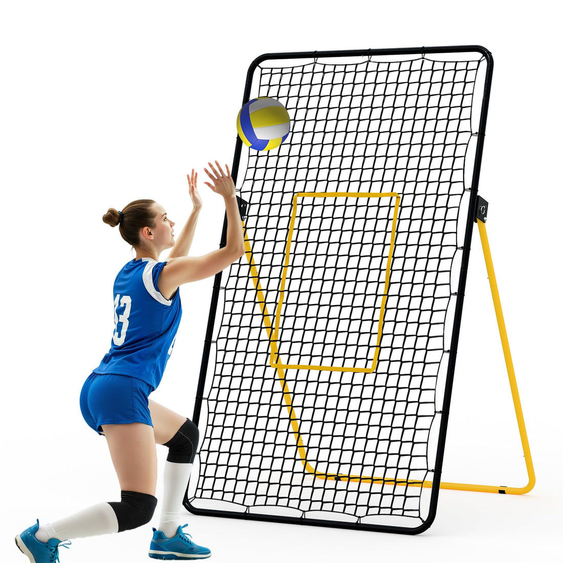 Filet de rebond de volley-ball Garvee 7x4 pi, réglable multi-angles, en PE robuste et pliable pour l'entraînement en extérieur