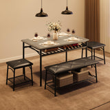 Garvee Ensemble de table à manger industrielle 4 pièces, plateau bois, chaises rembourrées, cadre métal robuste, rangement intégré, gris - Grey