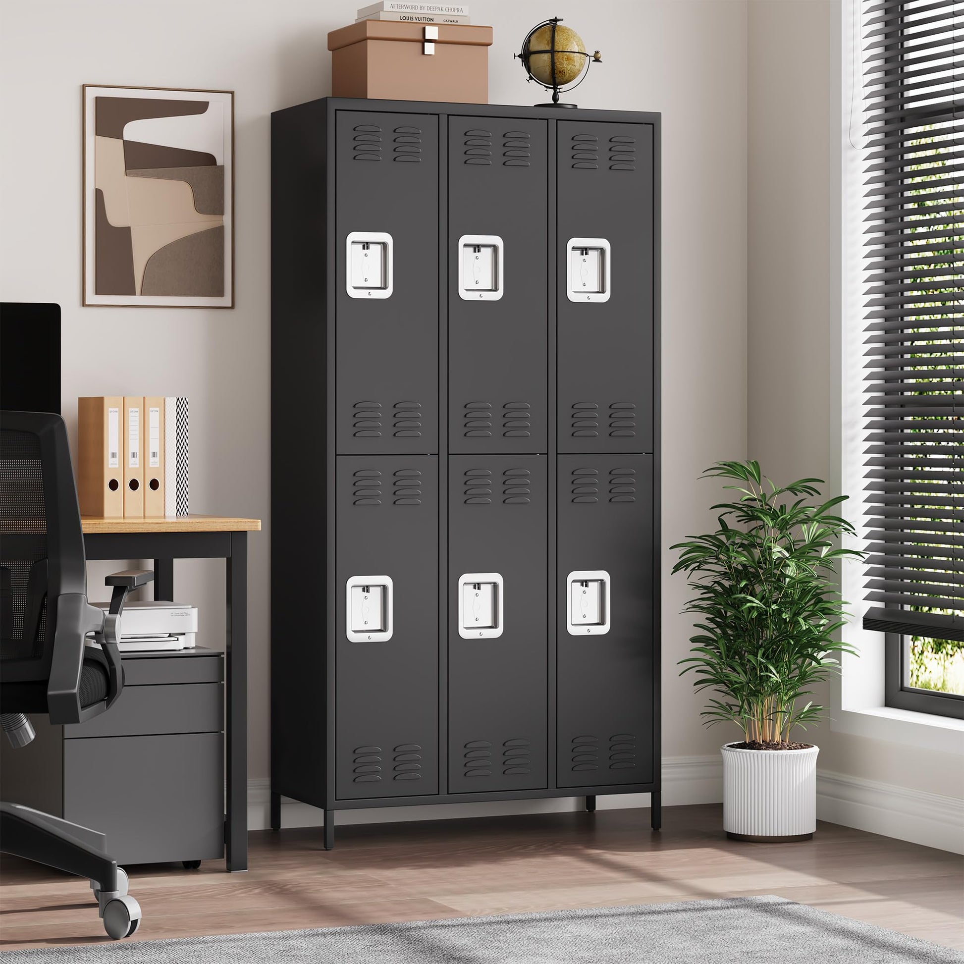 Casier métallique Garvee à 6 portes pour employés, robuste, ventilé, double compartiment, pour bureaux et salles de sport, 183 cm (H) x 40 cm (L) x 90 cm (P), revêtement en poudre