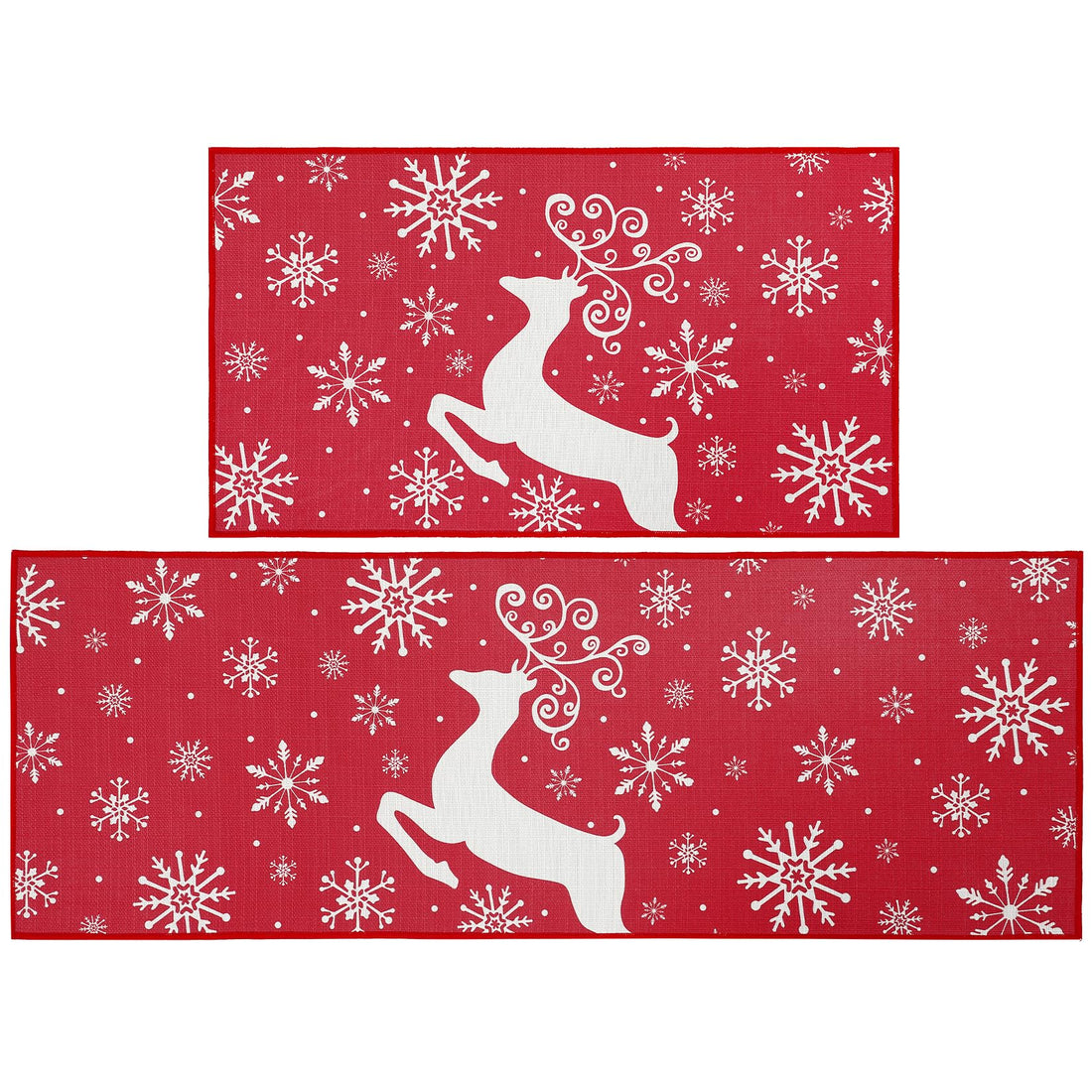Garvee Sneeuwvlok Eland Kerst Keukentapijt Set 2 Antidérapant Lavable Hiver Rouge 40x60+40x120 cm Décoration de Noël Maison