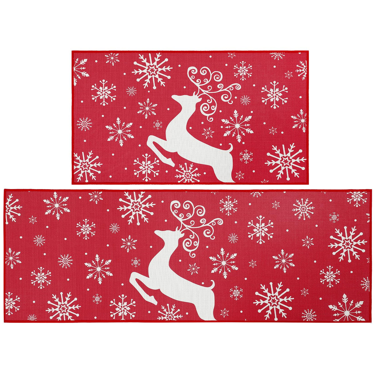 Garvee Sneeuwvlok Eland Kerst Keukentapijt Set 2 Antidérapant Lavable Hiver Rouge 40x60+40x120 cm Décoration de Noël Maison