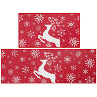Garvee Sneeuwvlok Eland Kerst Keukentapijt Set 2 Antidérapant Lavable Hiver Rouge 40x60+40x120 cm Décoration de Noël Maison