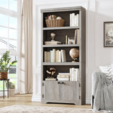 Garvee Bibliothèque 5 Niveaux Avec Portes, Étagères Réglables, MDF Robuste Pour Salon Et Bureau, 175,3 cm Hauteur, Design Élégant Neutre - Gris