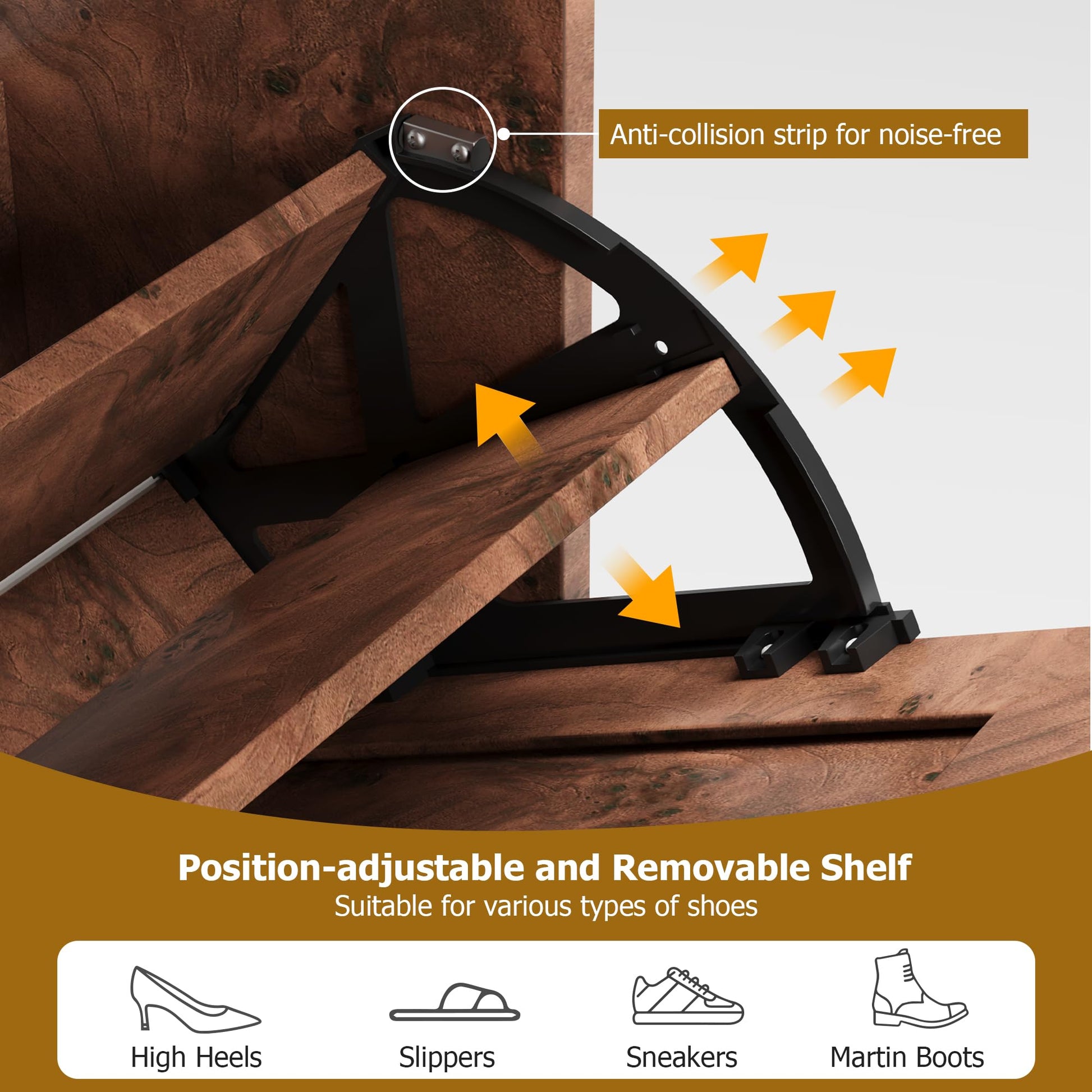 Meuble à chaussures Garvee en rotin avec 3 tiroirs pliants, étagères réglables pour entrée et couloir, pieds en métal et MDF