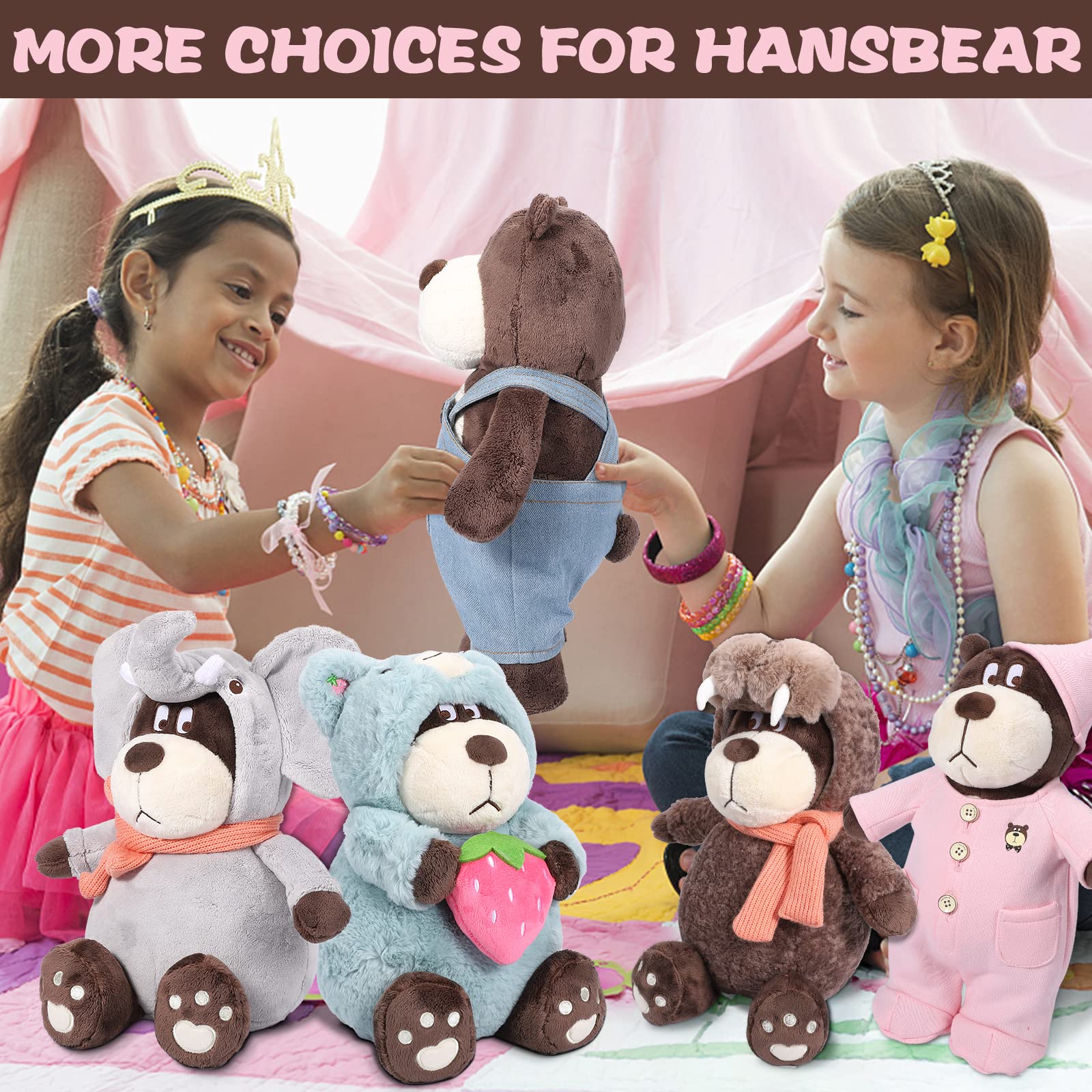 Ours en peluche interactif Garvee avec pyjama rose amovible pour enfants, doux et confortable, rose