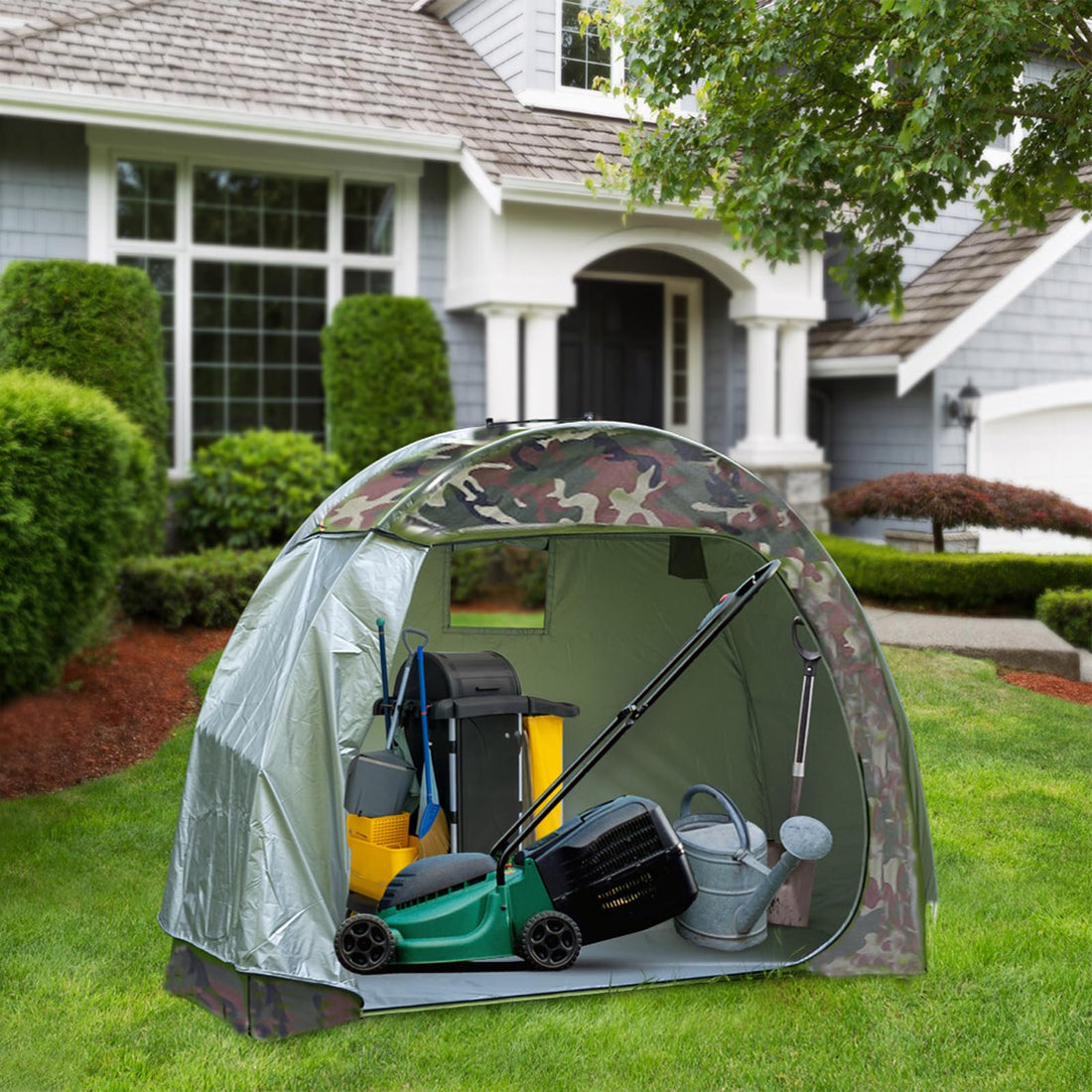 Abri à vélos Garvee pour 2 à 3 vélos, en tissu Oxford 210D, imperméable et résistant à la poussière, avec portes, protection extérieure pour motos et matériel de jardinage, gris