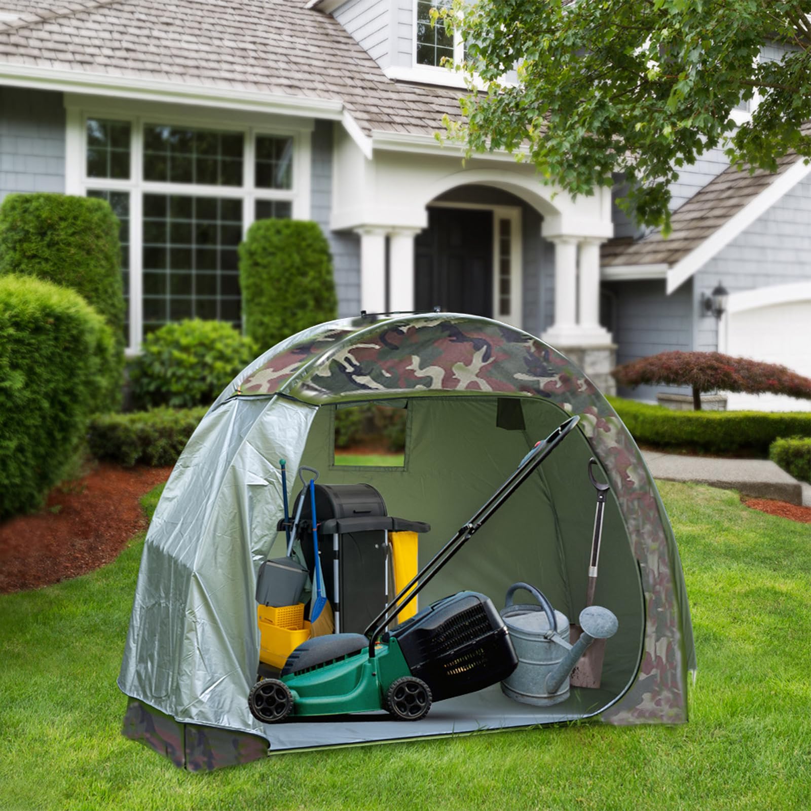 Abri à vélos Garvee pour 2 à 3 vélos, en tissu Oxford 210D, imperméable et résistant à la poussière, avec portes, protection extérieure pour motos et matériel de jardinage, gris