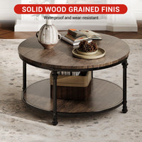 Table basse ronde Garvee à 2 niveaux avec rangement, bois et métal, 77,5 x 45,7 cm, salon et appartement, résistante aux rayures, style moderne