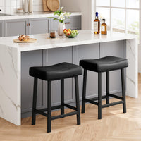 Garvee Lot de 2 tabourets de bar selle 61 cm, sans dossier, assise rembourrée incurvée, pieds métal et repose-pieds, pour îlot de cuisine ou bar, noir