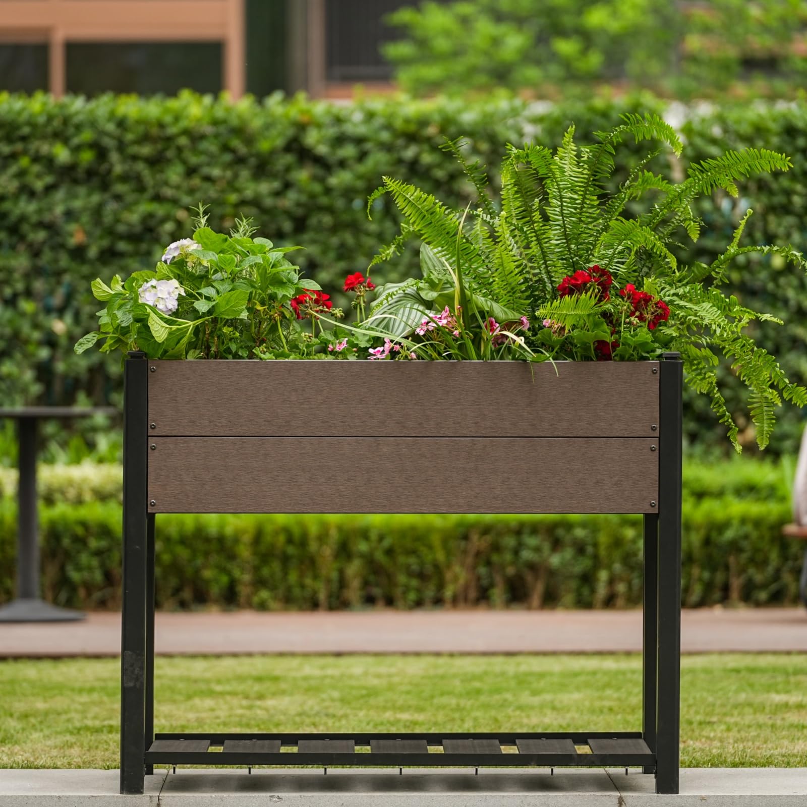 Jardinière surélevée Garvee en PEHD avec étagère, résistante aux intempéries, stable, structure en aluminium pour balcon et jardin, sans produits chimiques, 100 x 50 x 30 cm, grise