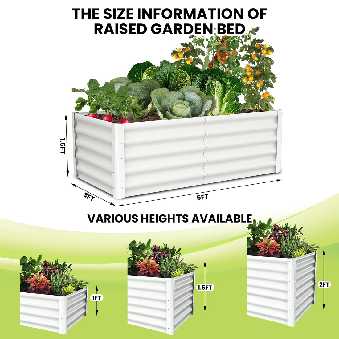 Jardinière surélevée galvanisée Garvee 180 x 90 x 45 cm, 2 pièces, métal durable, fond ouvert, rebord de sécurité, stable, pour jardin et terrasse, grise