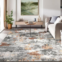 Tapis Garvee moderne lavable, motif abstrait, antidérapant, tissé à plat, pour salon, chambre, salle à manger, couloir, cuisine, orange et gris