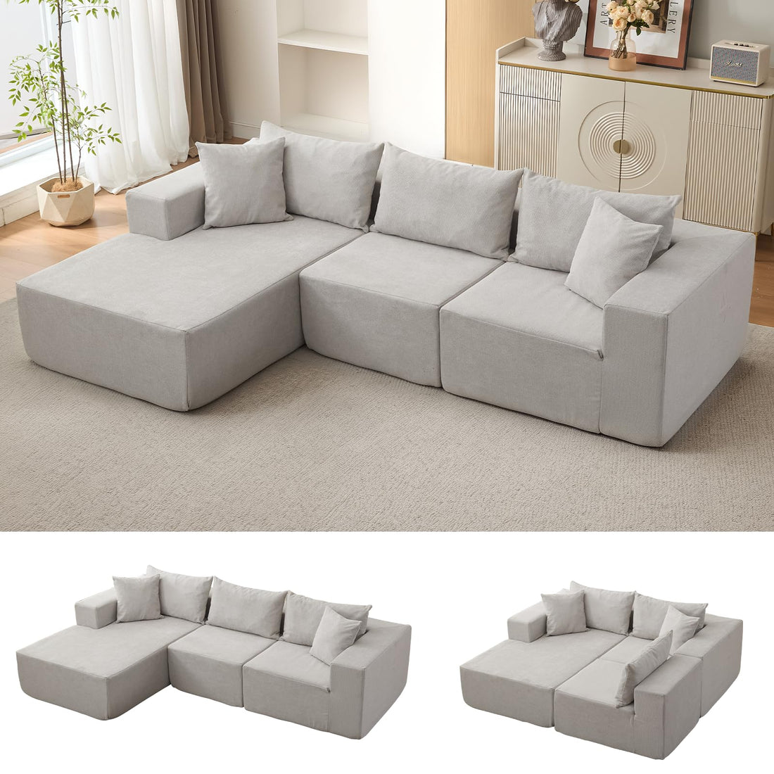 Canapé d'angle modulaire Garvee Cloud 108" avec méridienne, confort sans os, en forme de L, tissu polymère, canapé-lit, salon, confortable, polyvalent