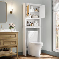 Meuble de rangement Garvee à suspendre au-dessus des toilettes, portes en rotin, étagère réglable, bois, blanc, pour salle de bain et buanderie