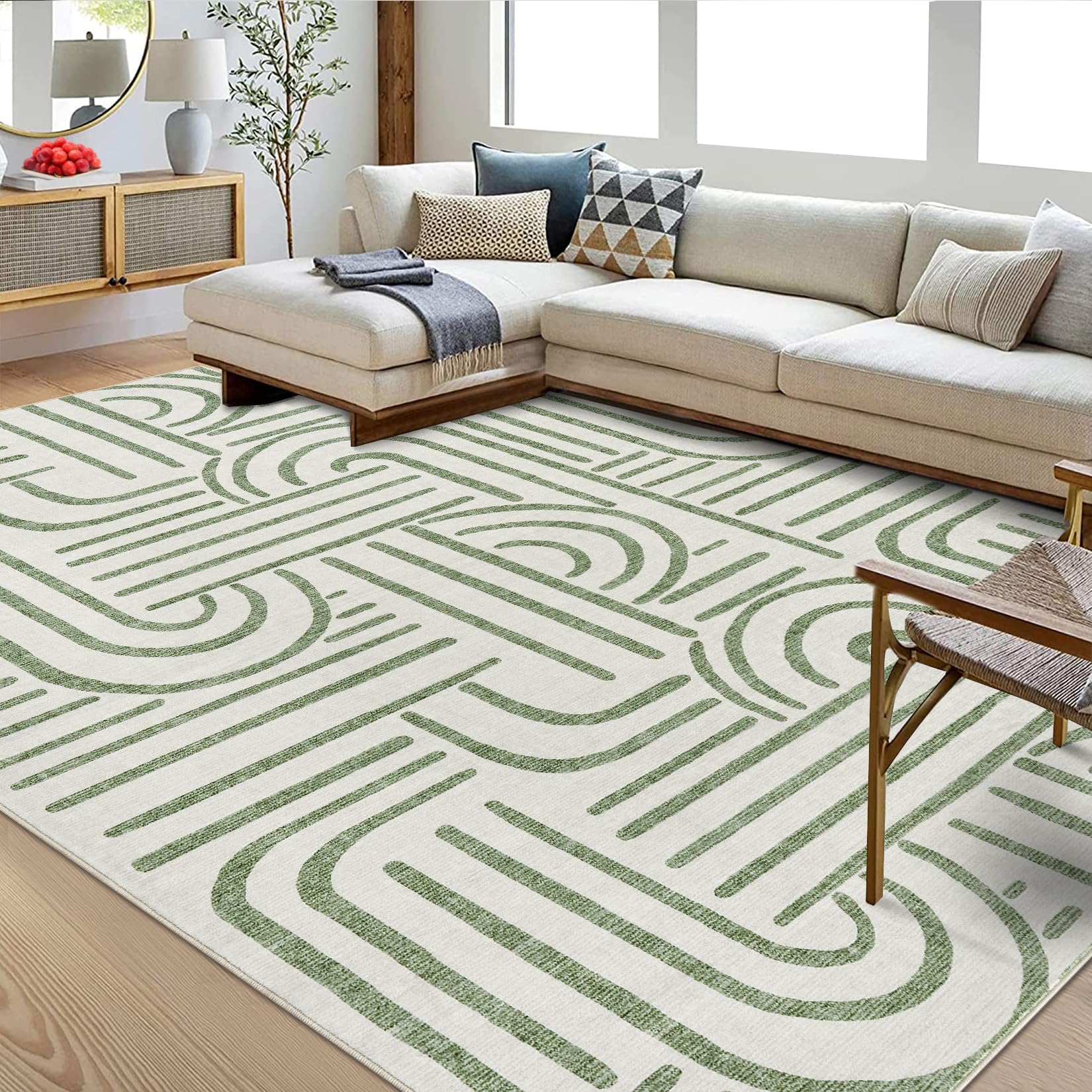 Tapis de salon Garvee 200x290 cm, lavable, antidérapant, à poils courts, gris, pour salon, chambre ou salle à manger