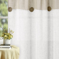 Rideau court patchwork Garvee Vitrage avec boutons décoratifs, semi-transparent, beige, 132 x 38 cm, pour cuisine