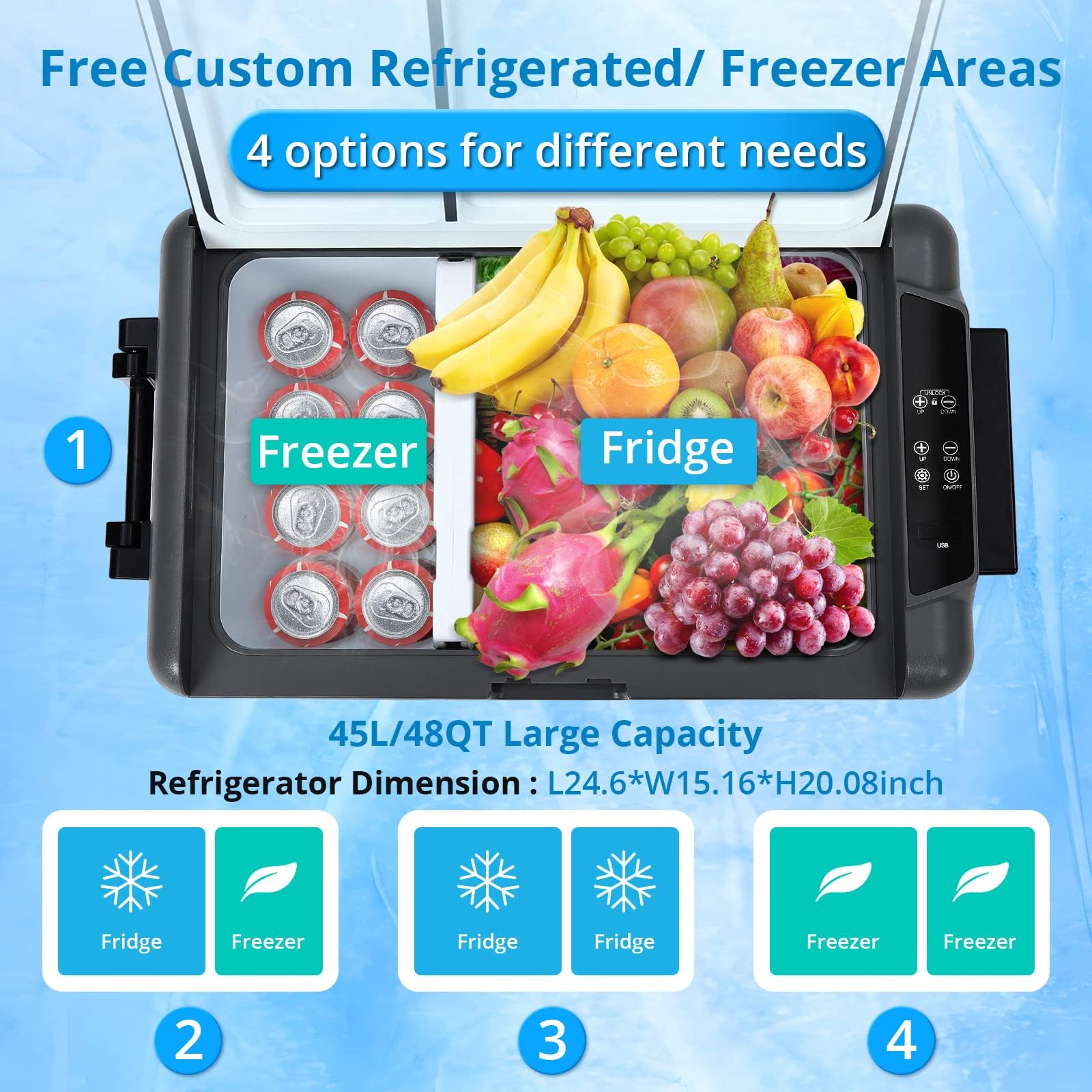 Réfrigérateur de voiture GARVEE, compresseur portable avec application de contrôle, glacière électrique -20 °C à 20 °C, congélateur à compresseur portable, réfrigérateur de voiture avec compartiment congélateur, idéal pour le camping et les voyages, 35 L