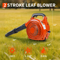 Souffleur de feuilles portatif à essence Garvee 28 cm³, 1,1 CV, 490 CFM, 290 km/h, pour jardin, cour, allée et neige, orange