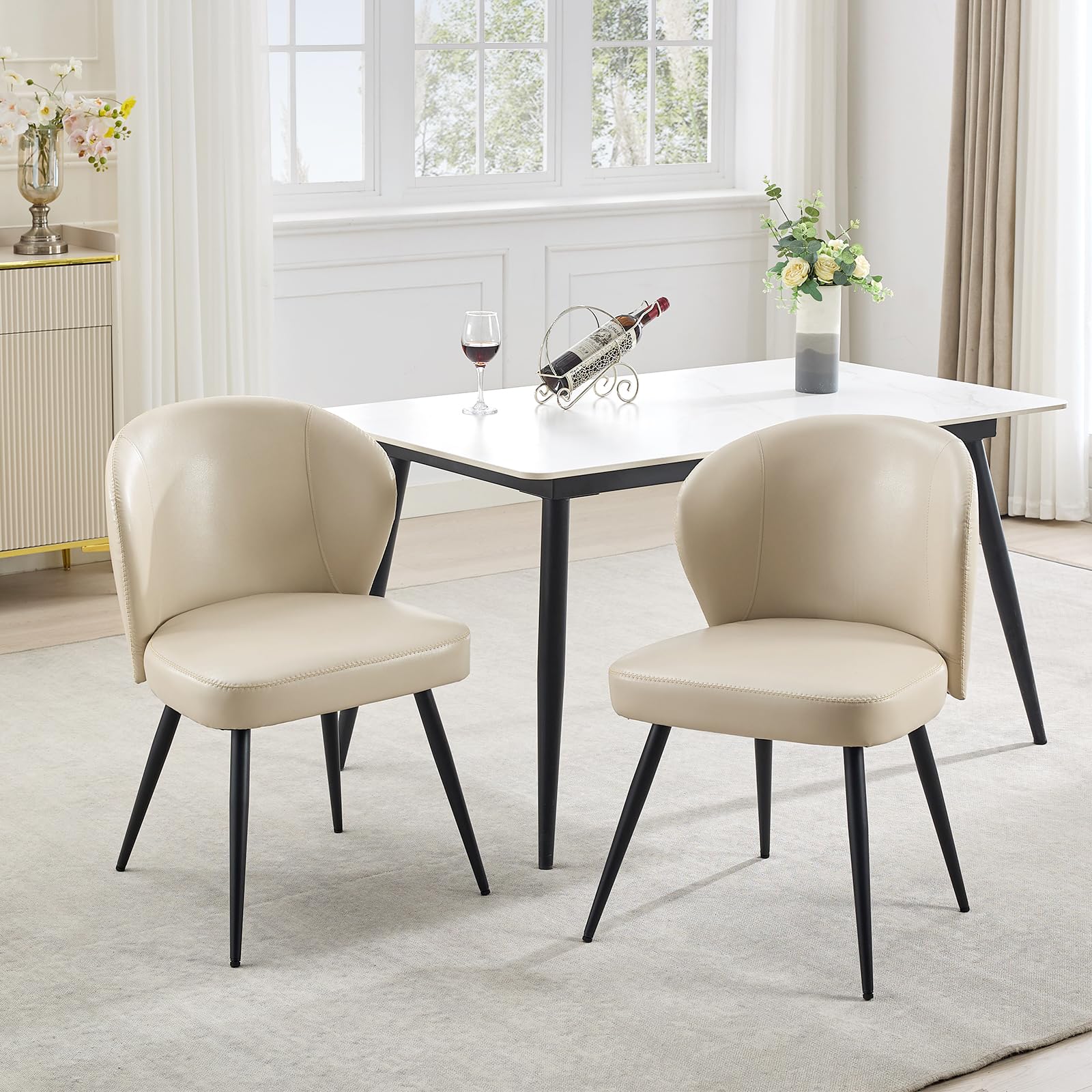 Garvee Ensemble de 2 chaises de salle à manger , ergonomiques, en cuir, pieds en acier, pour la cuisine et la salle à manger, hauteur d'assise de 59 cm (23,2 po), couleur neutre