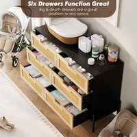 Garvee commode en rotin naturel à 6 tiroirs, pieds en bois et métal, idéale pour la chambre et le salon, imperméable et résistante