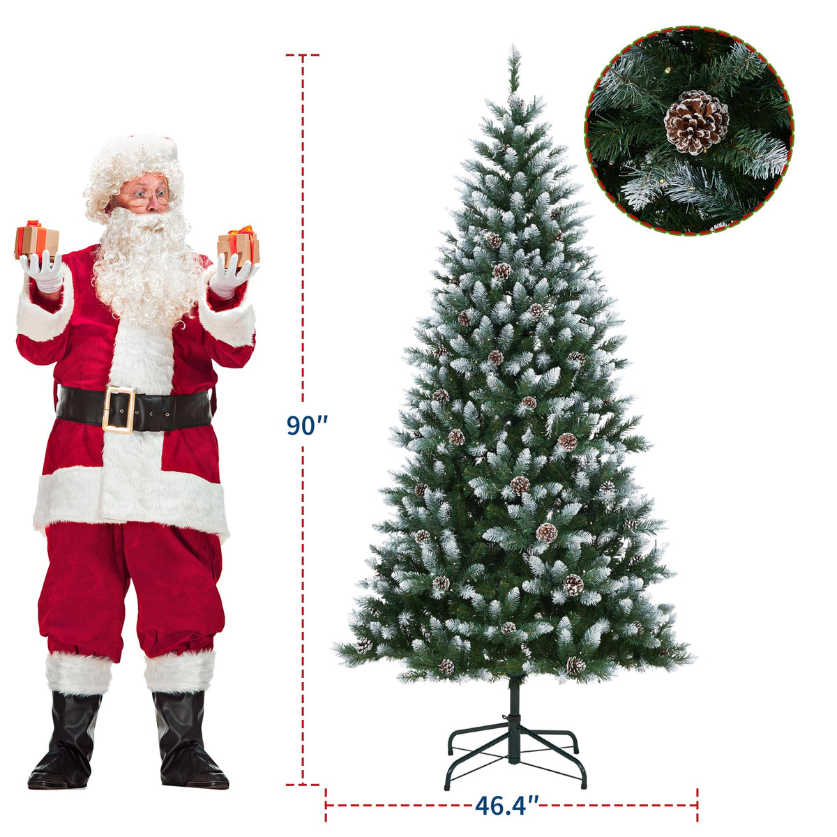 Garvee sapin de Noël de 225 cm avec 250 LED et pommes de pin décoratives pour grandes pièces, décoration festive