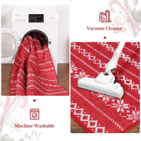 Tapis de Noël Garvee rouge à fleurs blanches, antidérapant, lavable en flanelle de polyester, 60 x 230 cm, pour cuisine et couloir