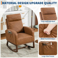Fauteuil à bascule moderne Garvee pour chambre d'enfant, en cuir PU, avec dossier haut de 66 cm, ergonomique et stable, et poche latérale, noir. Idéal pour le salon et la chambre.