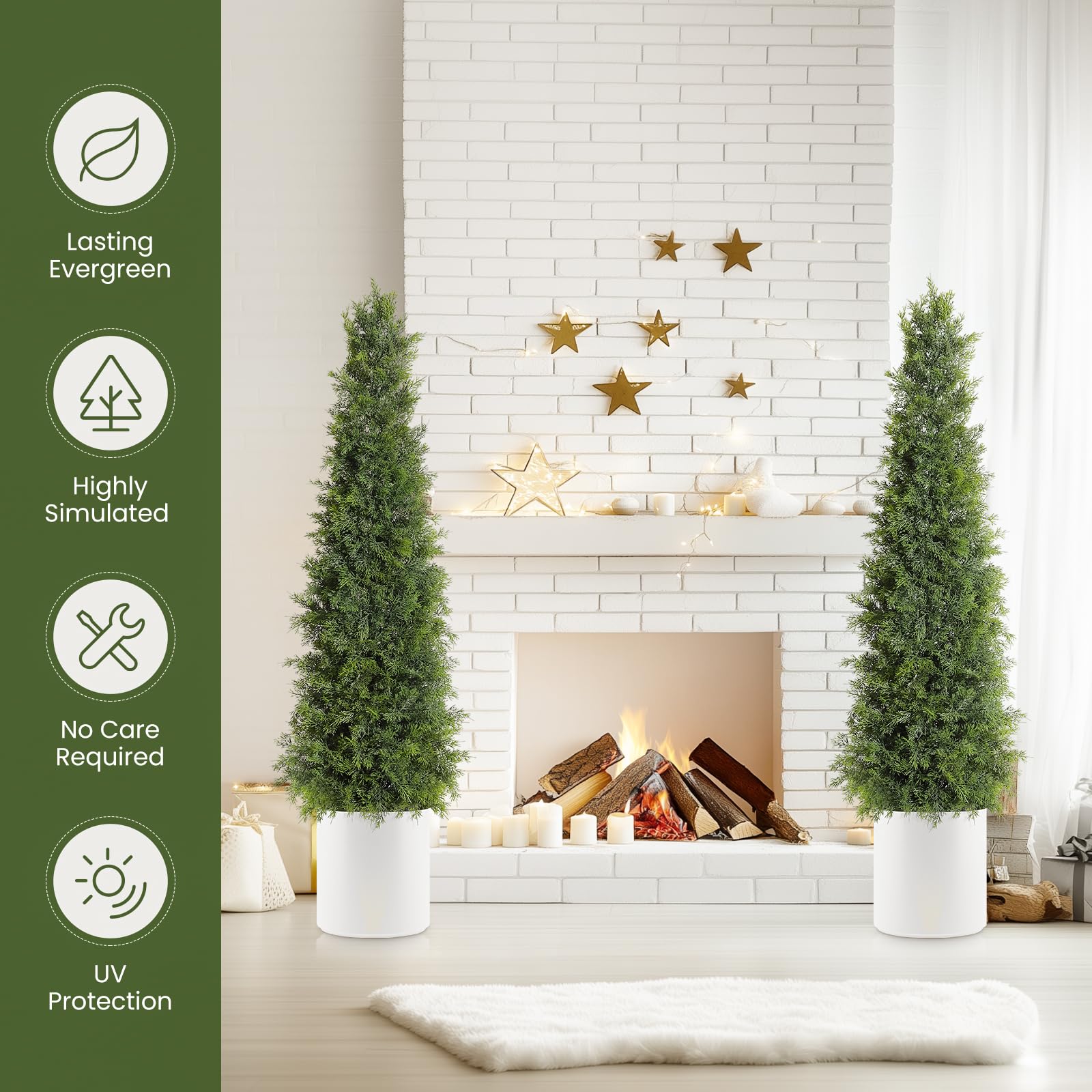 Arbre topiaire artificiel en cèdre Garvee de 122 cm (48 pouces), résistant aux UV, réaliste, tronc en bois, résistant aux intempéries, lot de 2, décoration de Noël extérieure verte