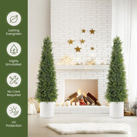 Arbre topiaire artificiel en cèdre Garvee de 122 cm (48 pouces), résistant aux UV, réaliste, tronc en bois, résistant aux intempéries, lot de 2, décoration de Noël extérieure verte