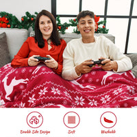 Plaid Garvee en polaire sherpa douce avec motif de rennes rouges pour canapé et lit 127 x 152 cm rouge