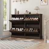 Garvee Meuble à Chaussures Moderne avec 4 Tiroirs Abattants, Organisateur Étroit en Bois, pour Entrée et Salon, design Minimaliste, noyer - Noyer