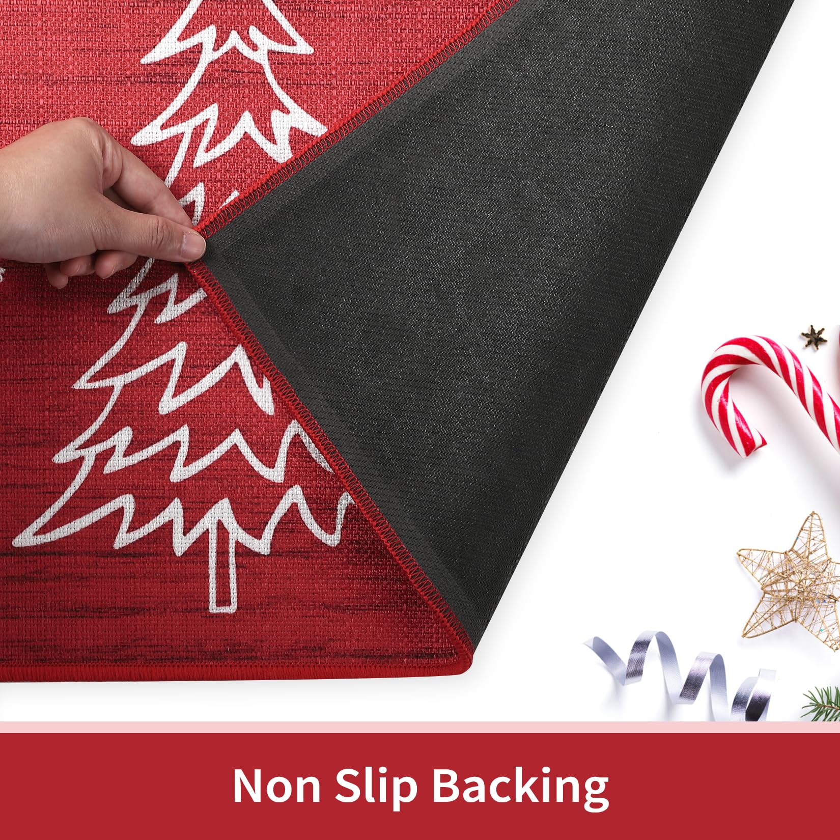 Tapis de porte décoratif Garvee 40x80cm, motif Noël, antidérapant, résistant, rouge, pour intérieur et extérieur, cuisine