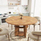 Garvee Table à manger ronde 120 cm MDF avec rangement pour cuisine et bureau, design scandinave, robuste, gain de place, bois naturel - Brun