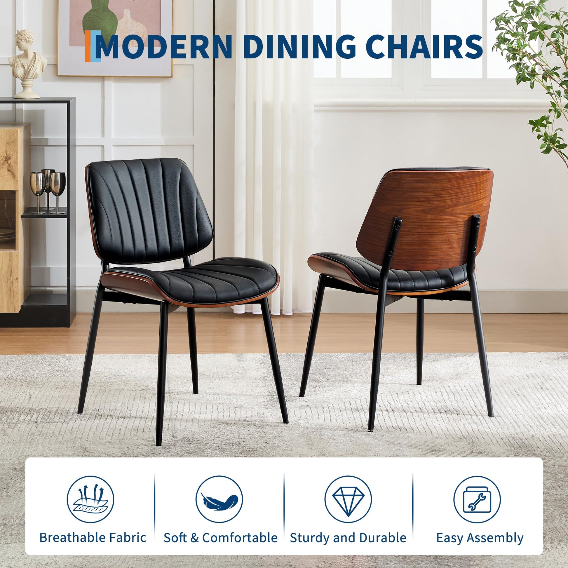 Chaises de salle à manger Garvee, lot de 2, style moderne milieu du siècle, revêtement en similicuir, confortables et ergonomiques, pieds en bois et métal, pour la cuisine et la salle à manger, marron