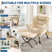 Fauteuil relax Garvee avec repose-pieds, ergonomique et robuste, revêtement en imitation fourrure de lapin, couleur champagne, idéal pour le salon ou le bureau.