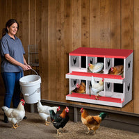 Garvee pondoir pour poules à 6 compartiments, acier galvanisé de 0,7 mm, conception ventilée, fixation murale, idéal pour poulaillers et élevages, rouge