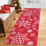 Tapis de couloir Garvee Soft Christmas à motif flocons de neige, lavable et antidérapant, idéal pour l'entrée et la cuisine, 60 x 230 cm, rouge