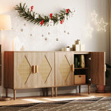 Garvee buffet moderne en rotin avec 2 portes, étagères ajustables, bois naturel pour salon et salle à manger, style bohème, résistant à l'eau