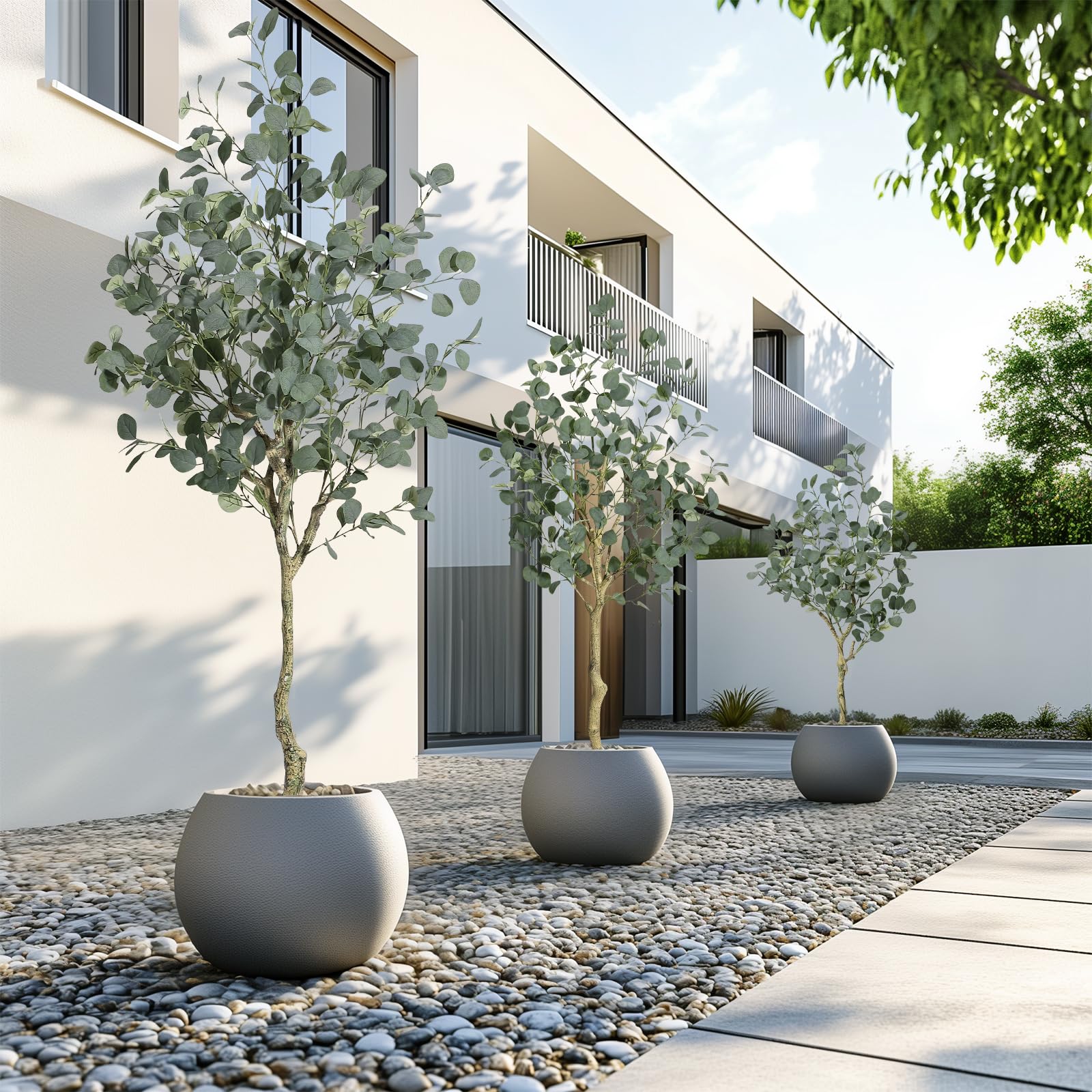 Eucalyptus artificiel Garvee de 120/150/180 cm avec tronc réaliste en PE, branches ajustables, matériau en soie ignifugée, pot stable en PP pour le bureau et la maison, vert