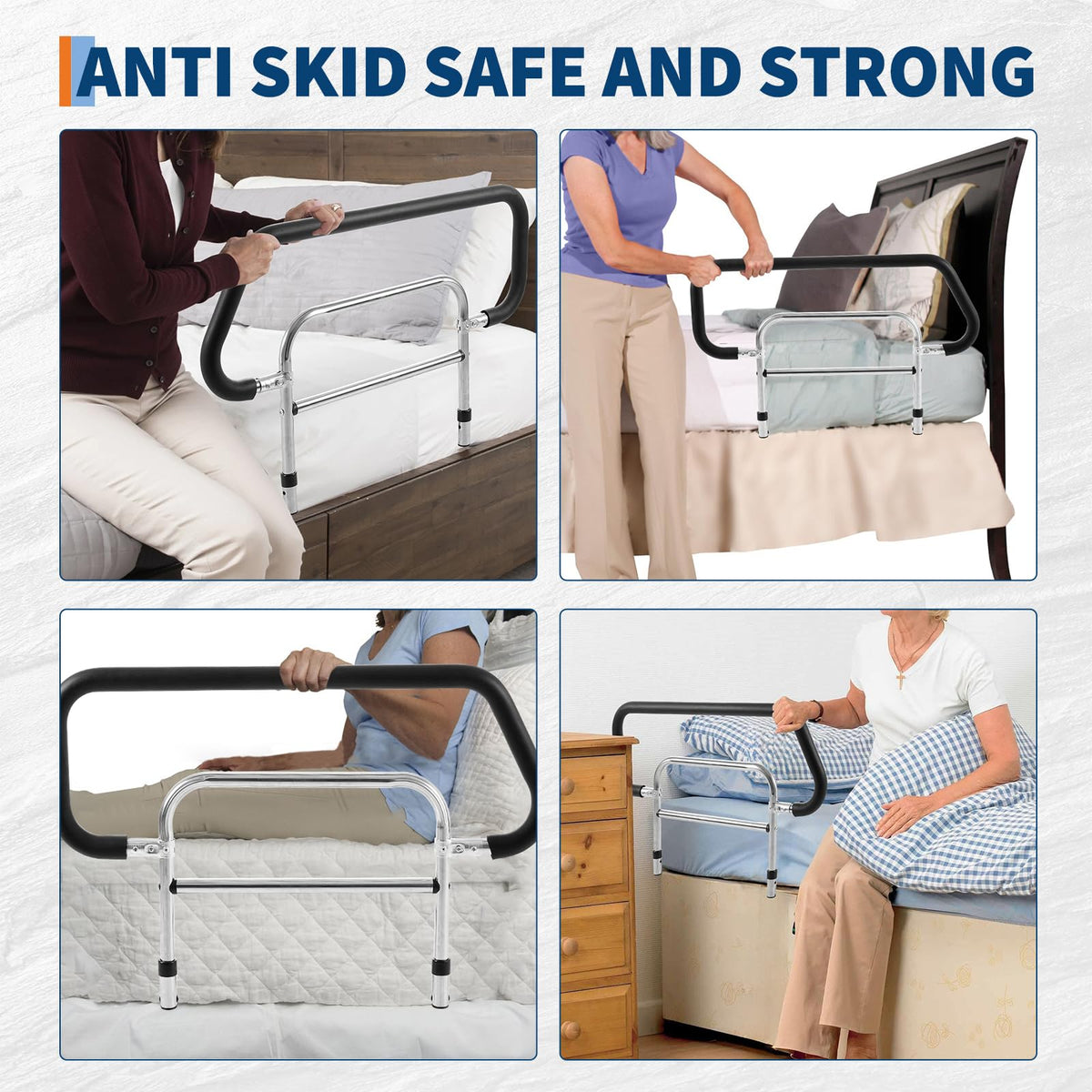 Garvee Aide au lit pour personnes âgées avec barrière de sécurité en acier au carbone, 74,5 × 56 × 49,5 cm, Noir