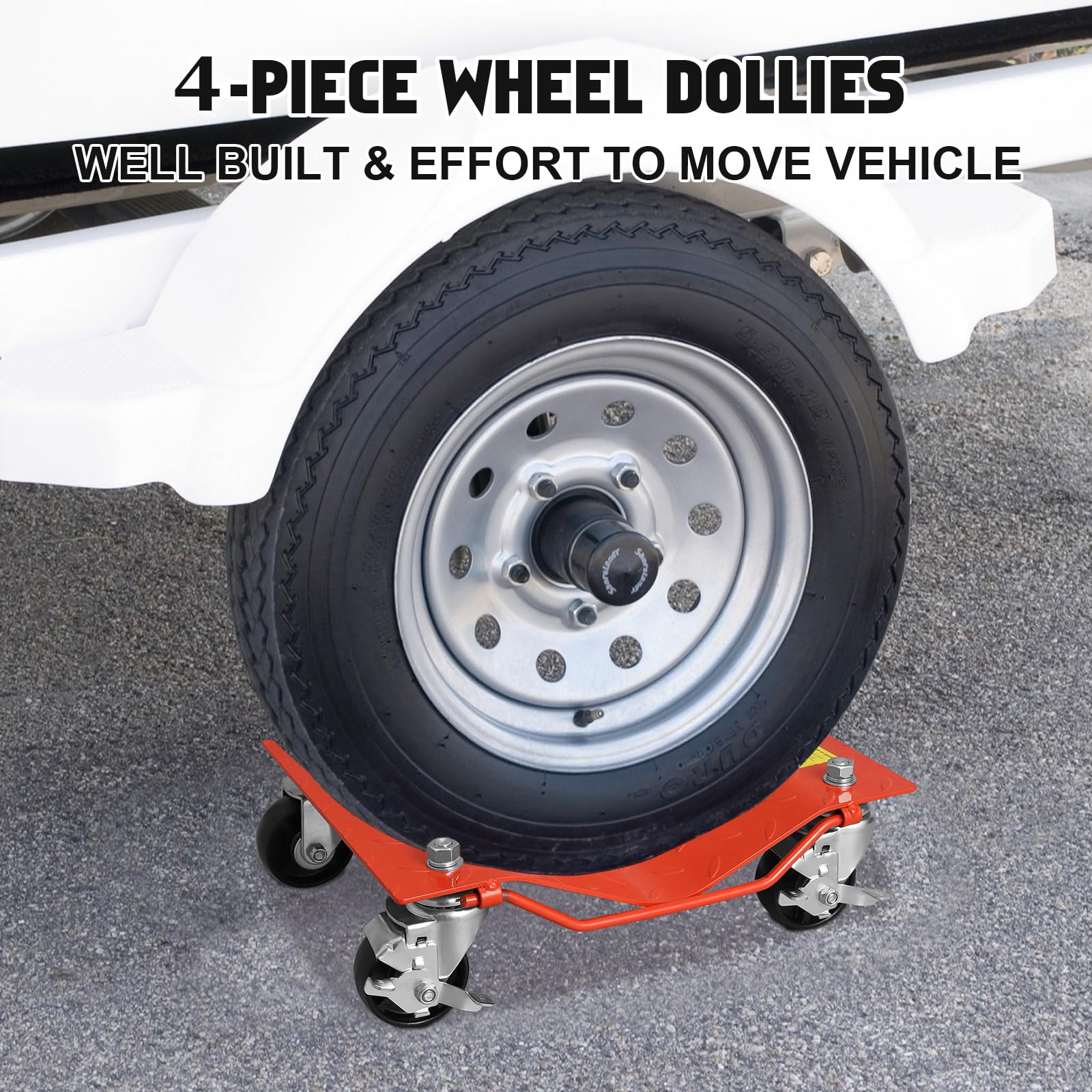 Garvee Lot de 2 Chariots de Déplacement Auto 680 kg, Acier Robuste, Roues 360° avec Freins, Orange, pour Voiture et Garage