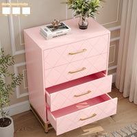 Commode Garvee à 4 tiroirs, poignées en métal, rose, bois, pieds en métal robustes, gain de place, pour salon et bureau
