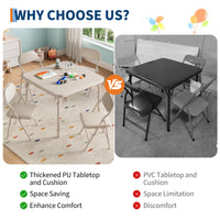 Ensemble table et chaises pliantes pour enfants Garvee 5 pièces, structure en métal, revêtement en cuir PU, pour salle de jeux et camping, pliable, sûr et stable